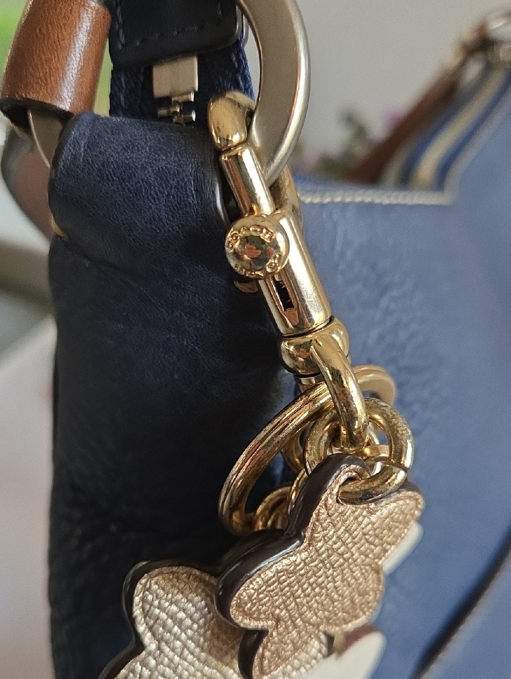 COACH Floral Metallic Leather Keychain with Gold Hardware - Picture 7 of 10